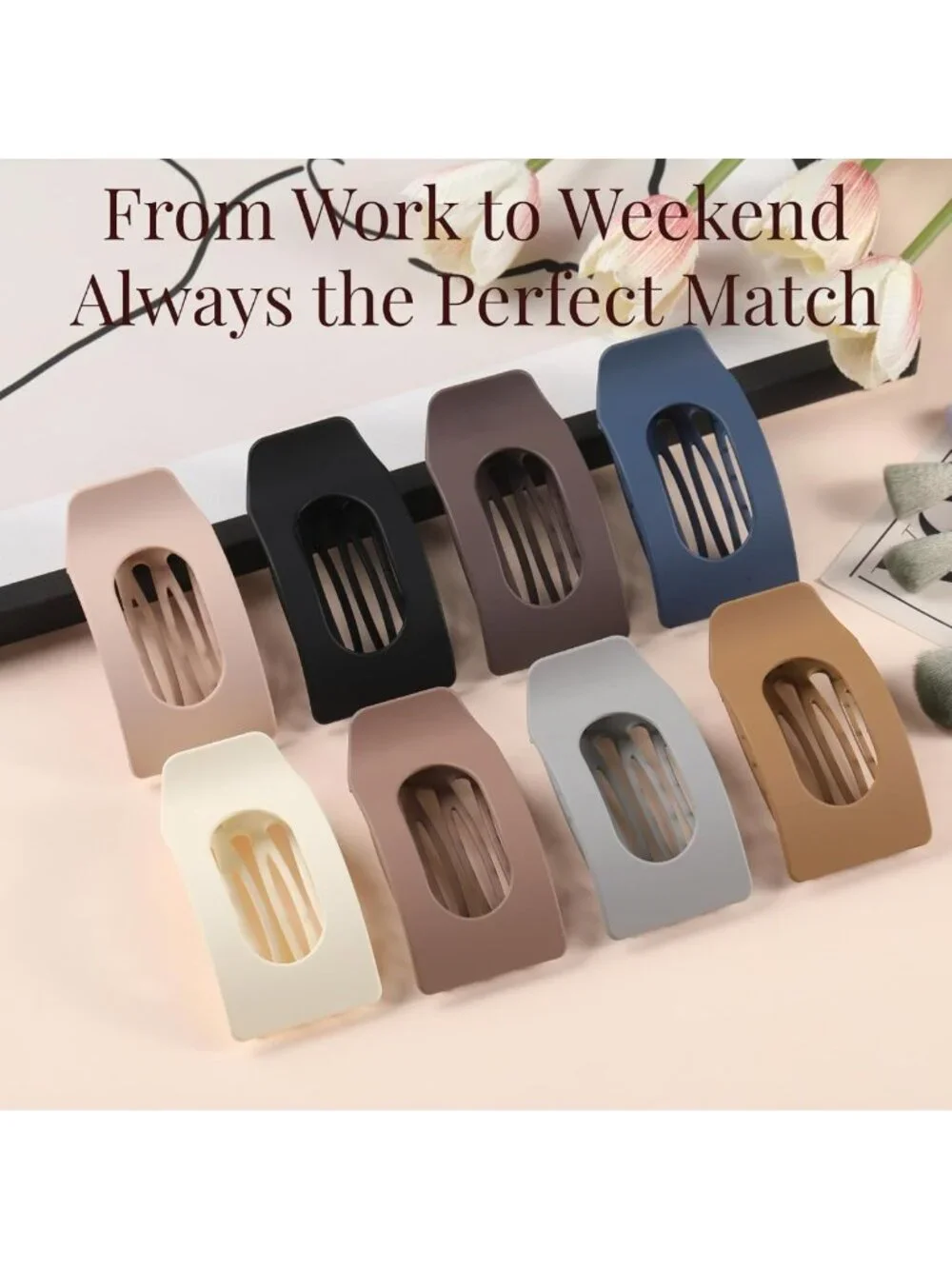 8 Pack Matte Rectangle No-Slip Hair Clips – Strong Hold Claw Clips for All Hair